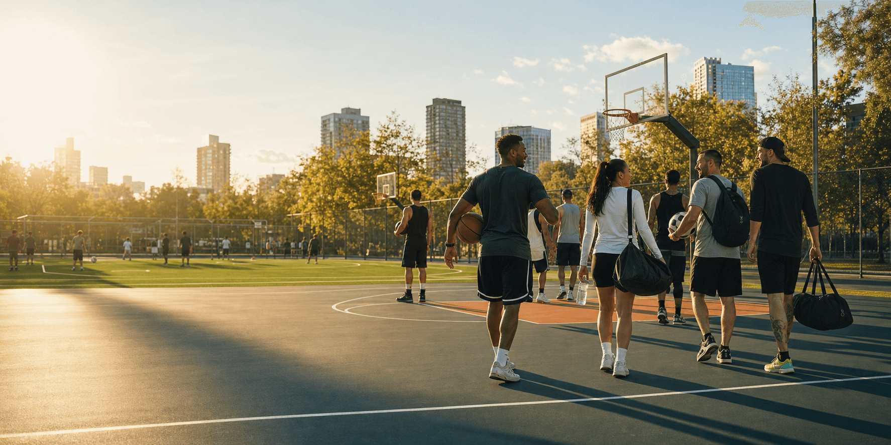Players gathering at an urban sports court